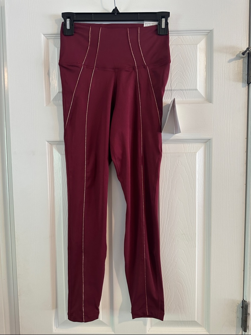 Nike Yoga Dri-Fit Burgundy Maroon High-Rise 7/8 Length Leggings Metallic Trim